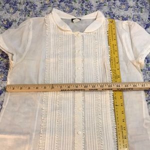 J Crew light cream Peter Pan collar semi sheer short sleeve shirt